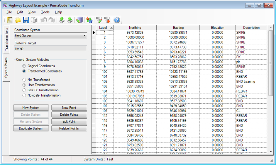 Transform Points List View